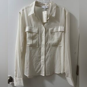 Evereve Ivory and Silver Sheer Blouse